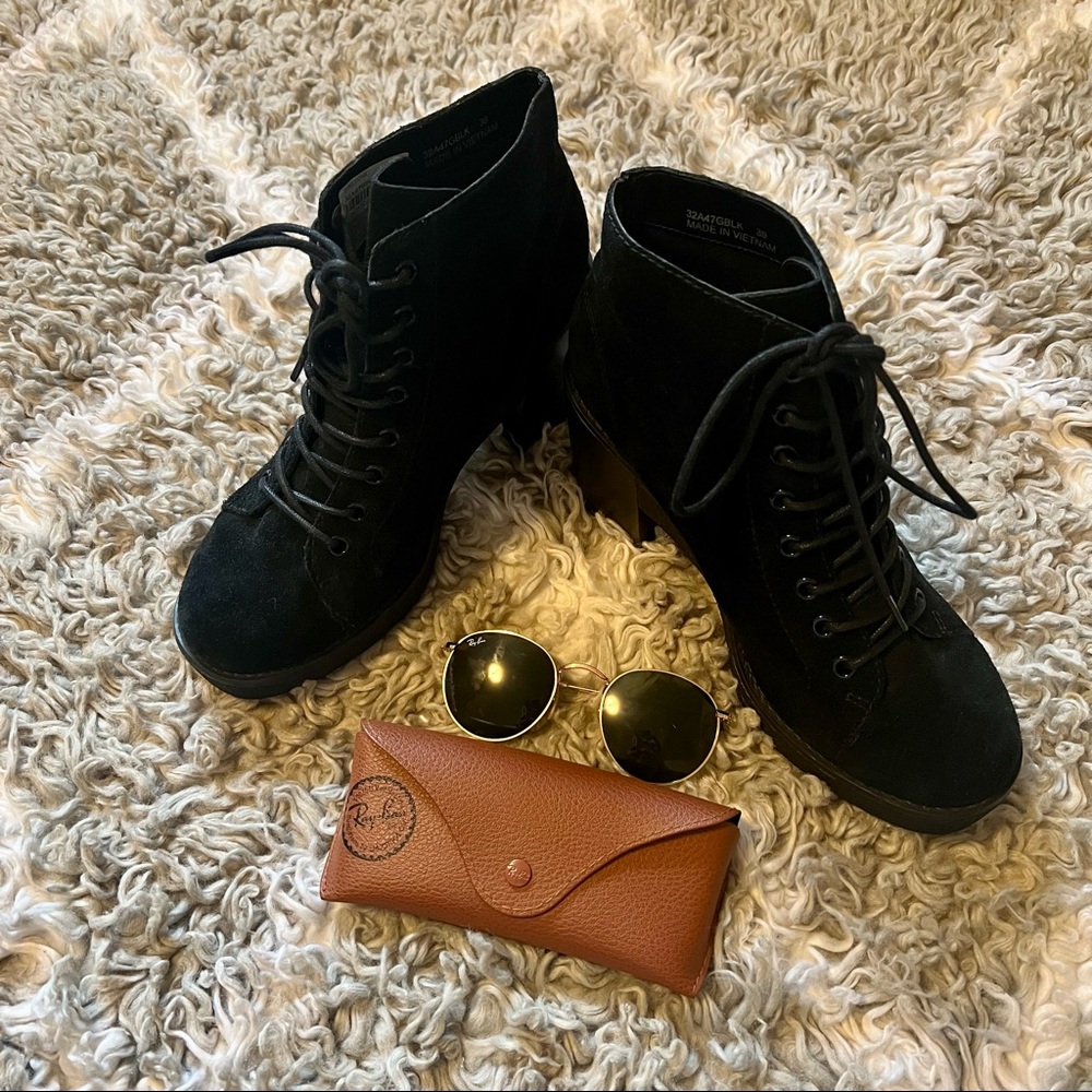 Topshop | Topshop Suede Lace-up Boots with Chunky Heel